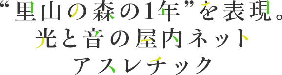 Expressing the four seasons of the Satoyama forest. Indoor athletic facility with light and sound.
